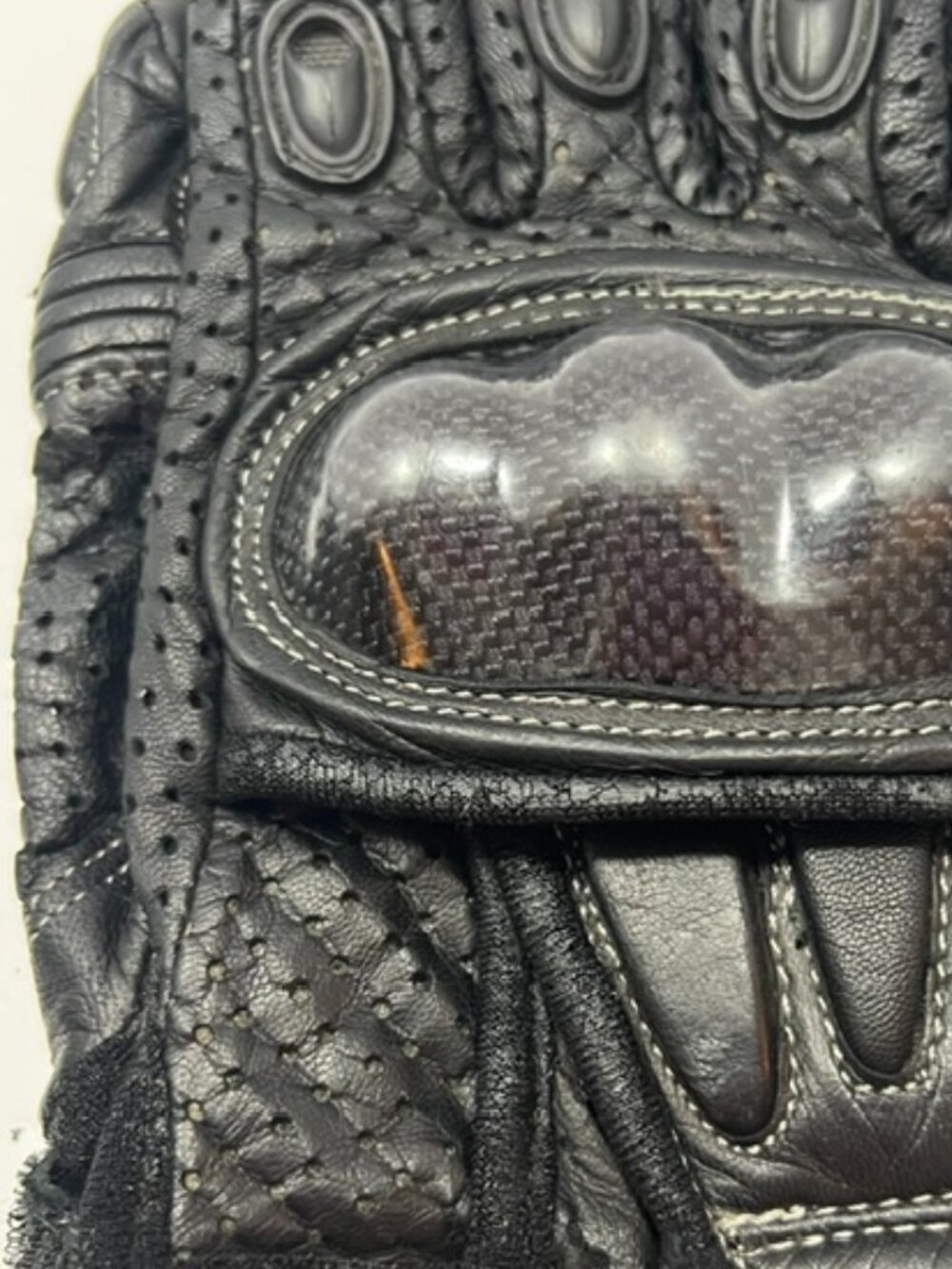 Black vented leather motorcycle gloves with molded composite knuckle armor LRG - Picture 7 of 8